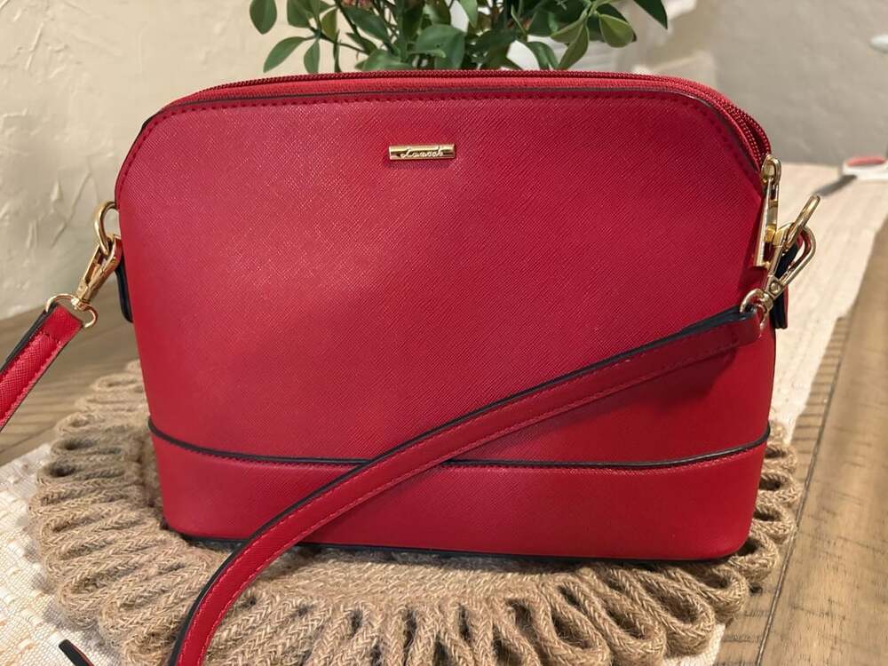 Lovevook Red Faux Leather Crossbody Bag with Gold Hardware